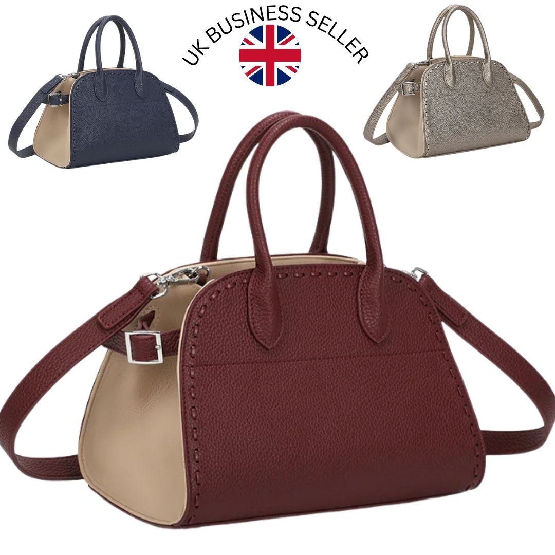 Buckle Stitch Two-Tone Faux Leather Grab Bag Detachable Strap - Image 2