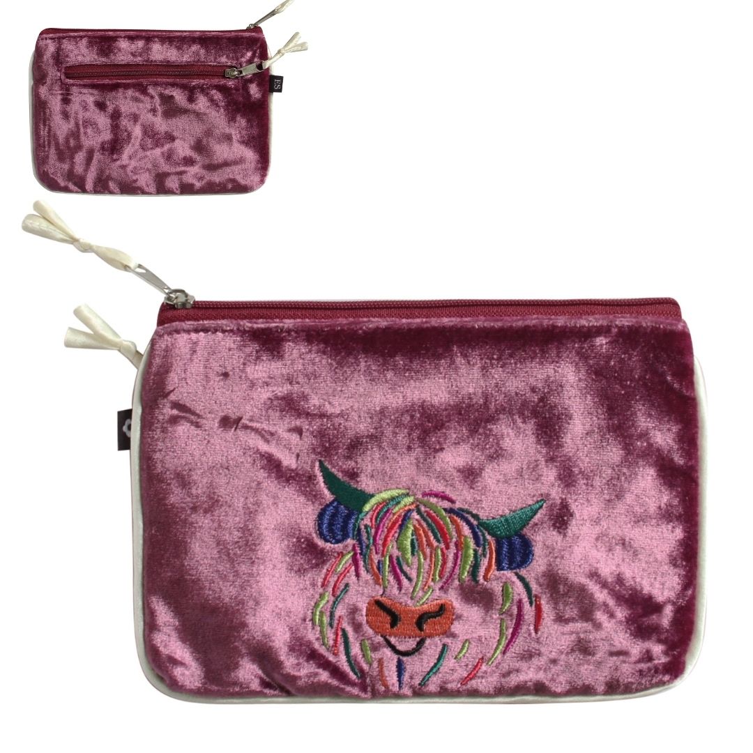 Highland Cow Silk Velvet Coin Purse