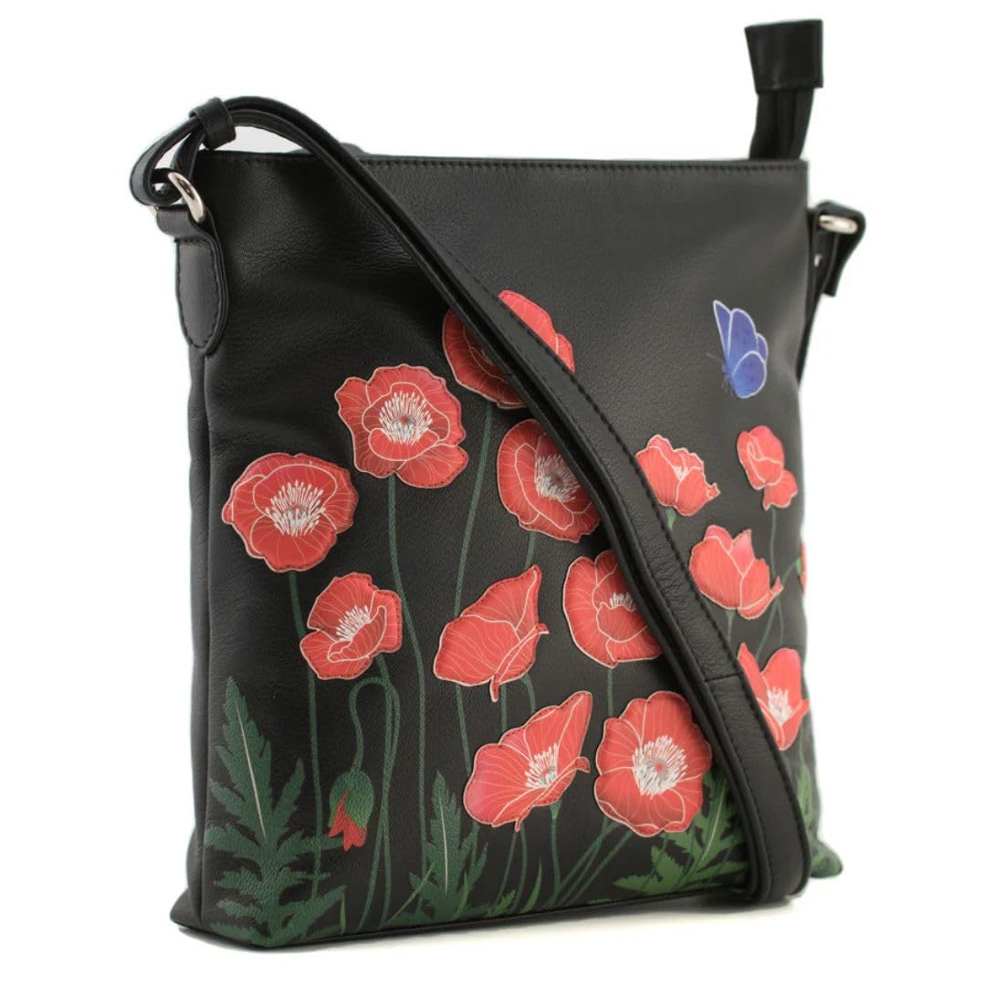 Poppy Floral Large Leather Crossbody Bag - Image 3