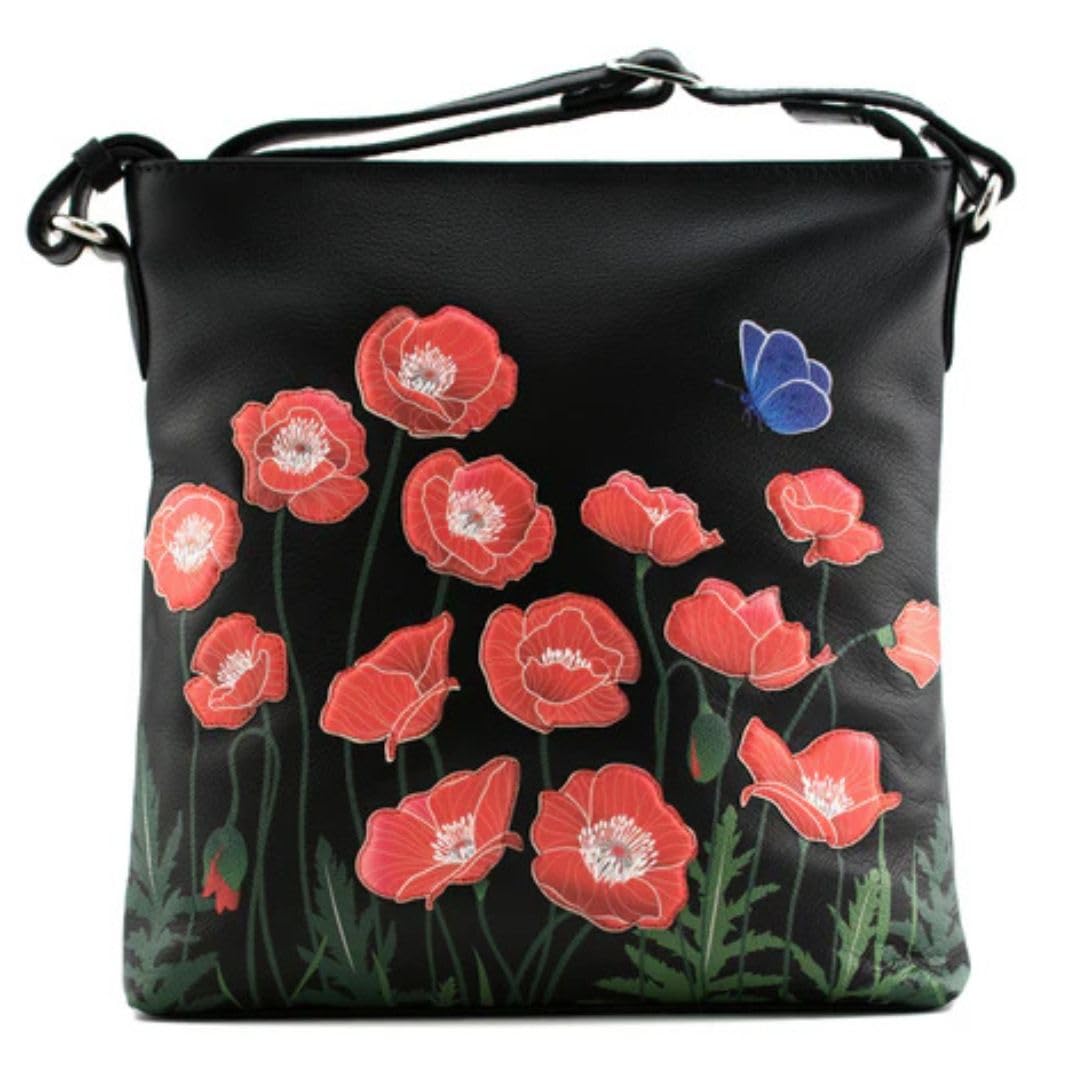 Poppy Floral Large Leather Crossbody Bag
