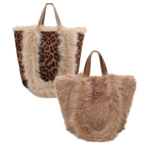 Leopard Teddy Reversible Tote Bag  Sparkly Finish, Super-Soft