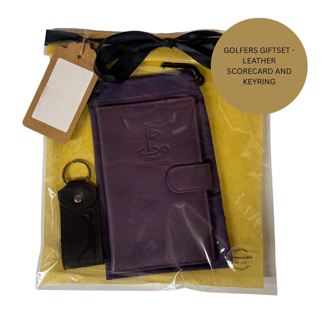 Golfers Leather Gift Set Scorecard Holder and Golf Keyring
