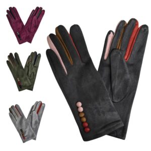 Vibrant Cotton Blend Colourful Contrast Gloves With Button Detailing