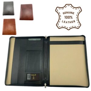 Toro A4 Leather Folio Case  Zip-Round Organiser with Notepad Holder