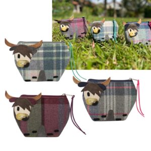 Highland Cow Button Nose Purse  Tartan Tweed