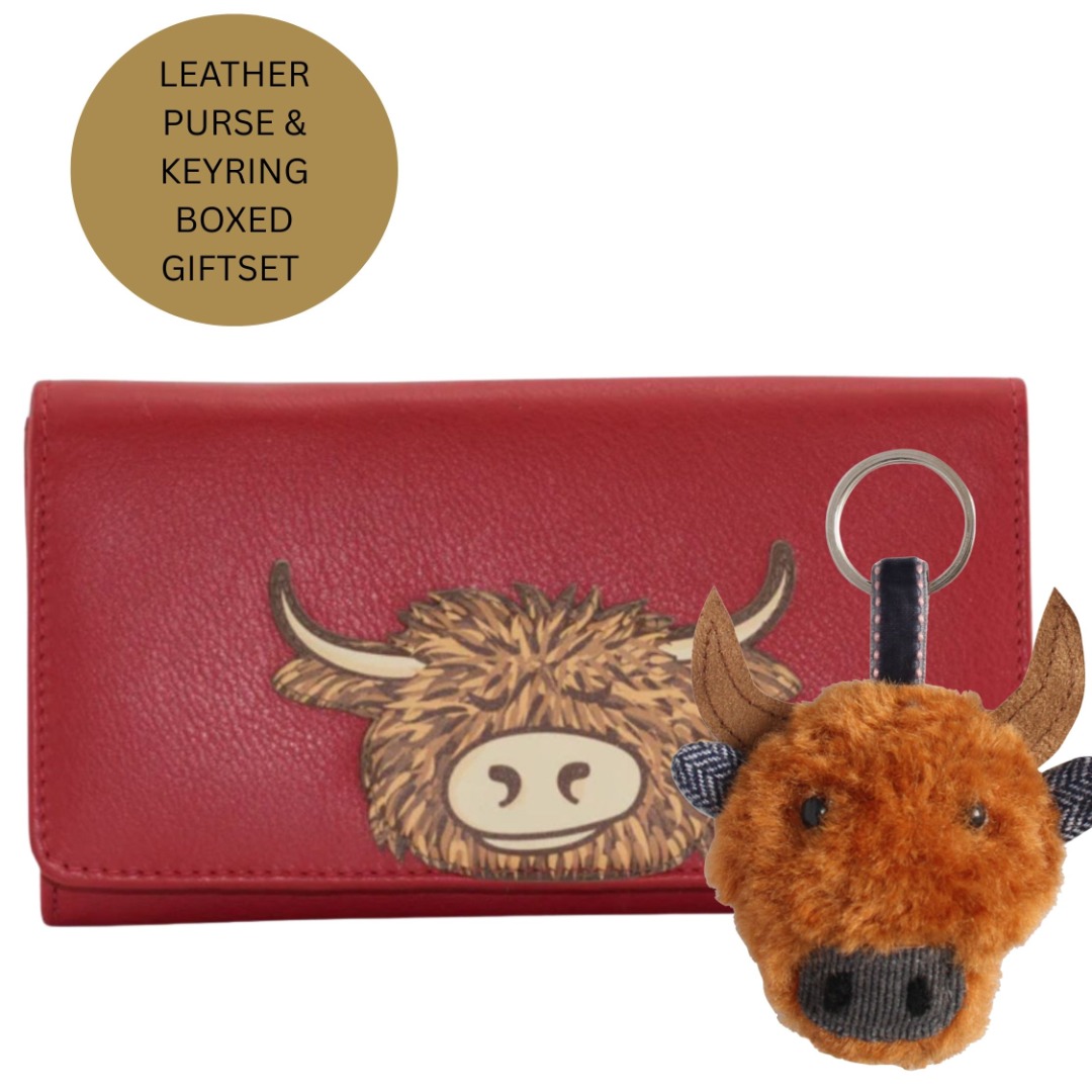 Gift Boxed Leather Highland Cow Purse & Keyring - Image 7
