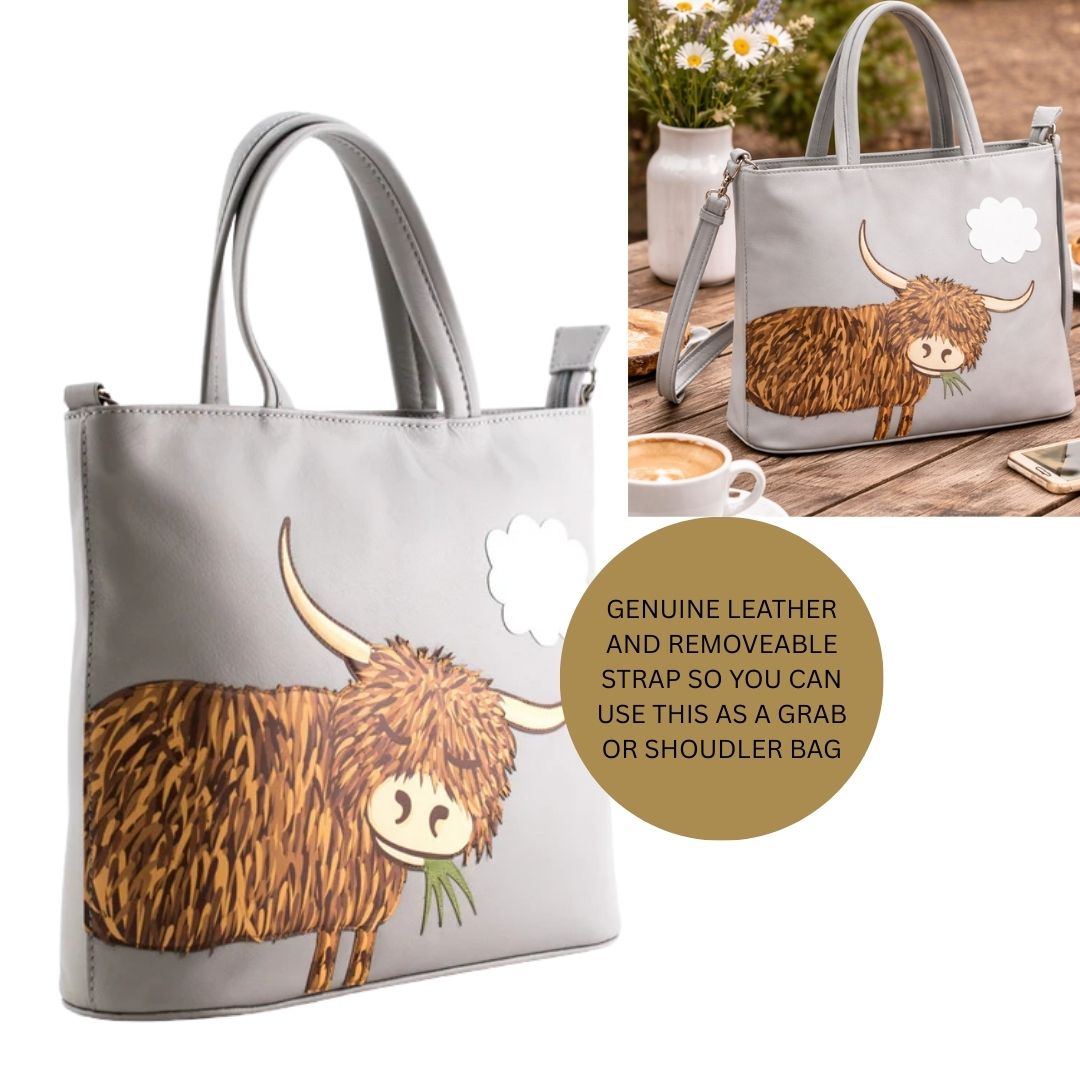 Bella Highland Cow Leather Grab Bag - Ltd Edition