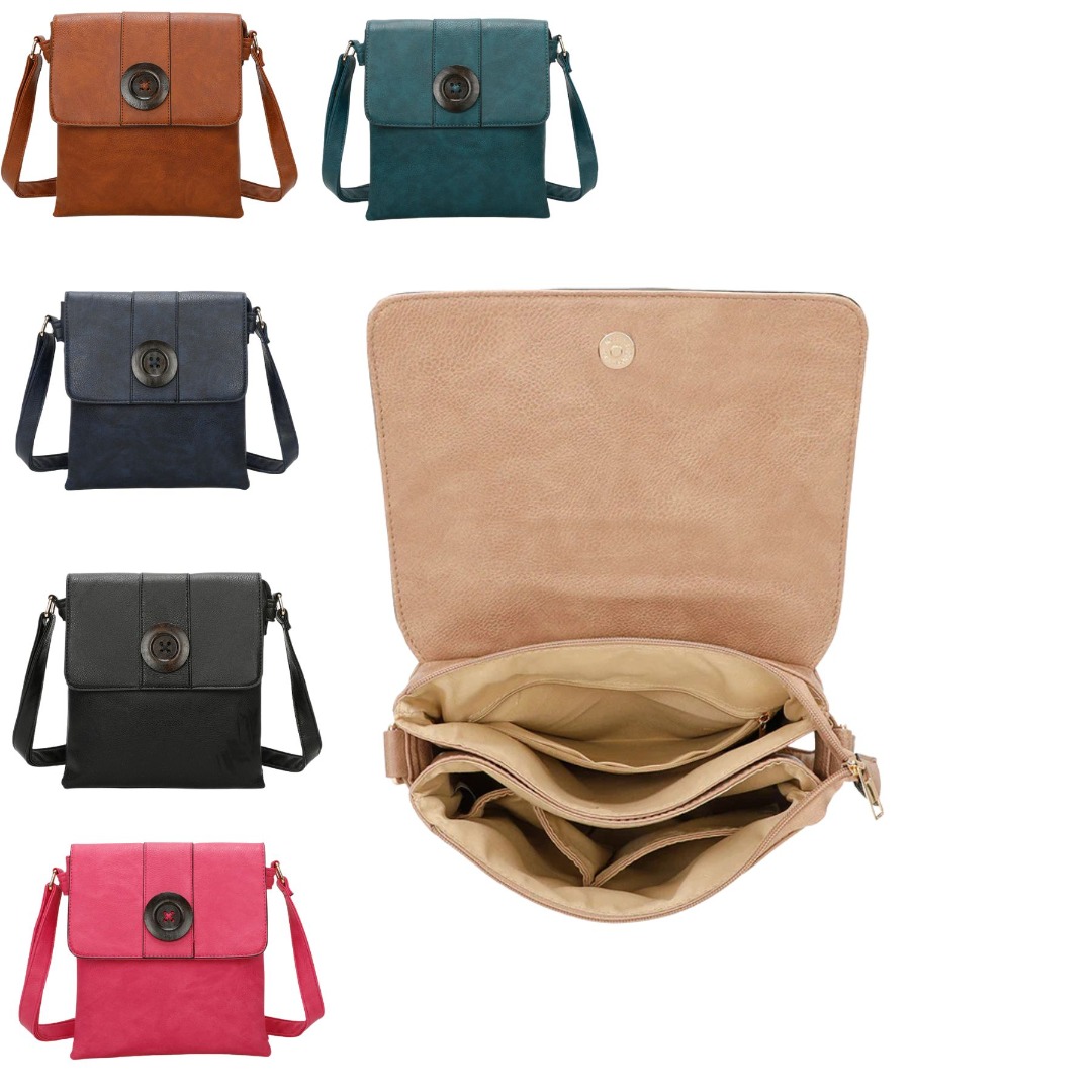 Button Front Messenger Faux Leather Crossbody Bag - Image 5