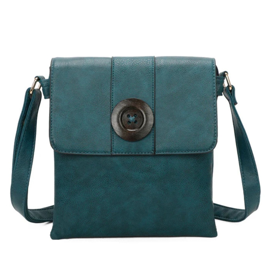 Button Front Messenger Faux Leather Crossbody Bag - Image 7