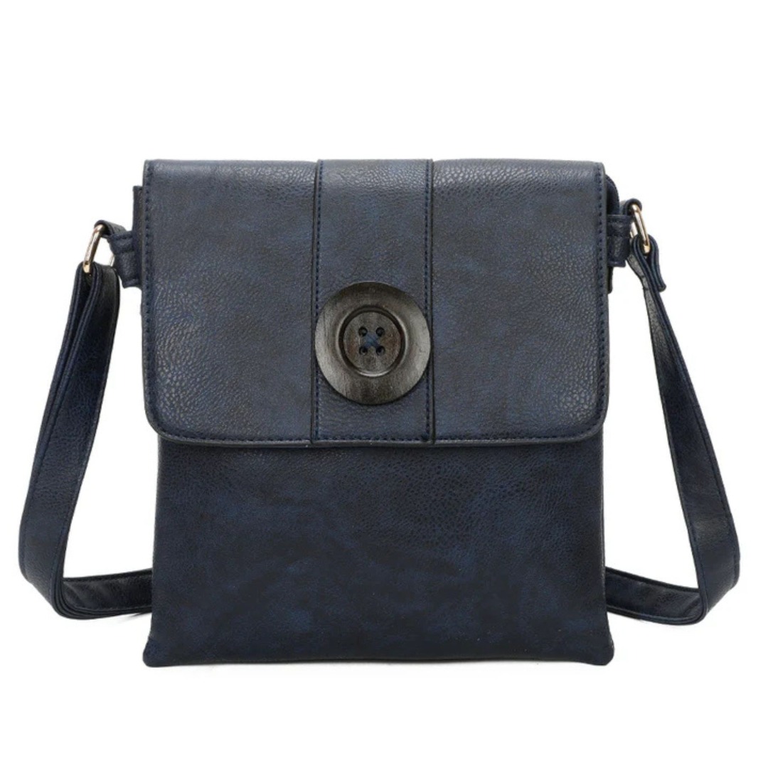 Button Front Messenger Faux Leather Crossbody Bag - Image 9