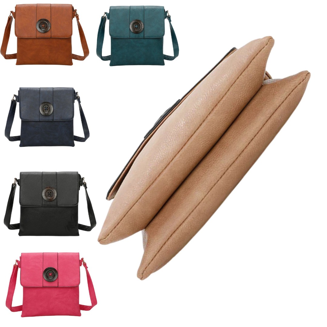 Button Front Messenger Faux Leather Crossbody Bag - Image 4