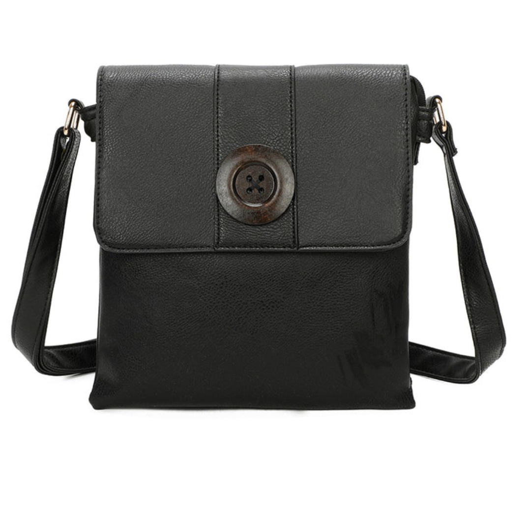 Button Front Messenger Faux Leather Crossbody Bag - Image 6
