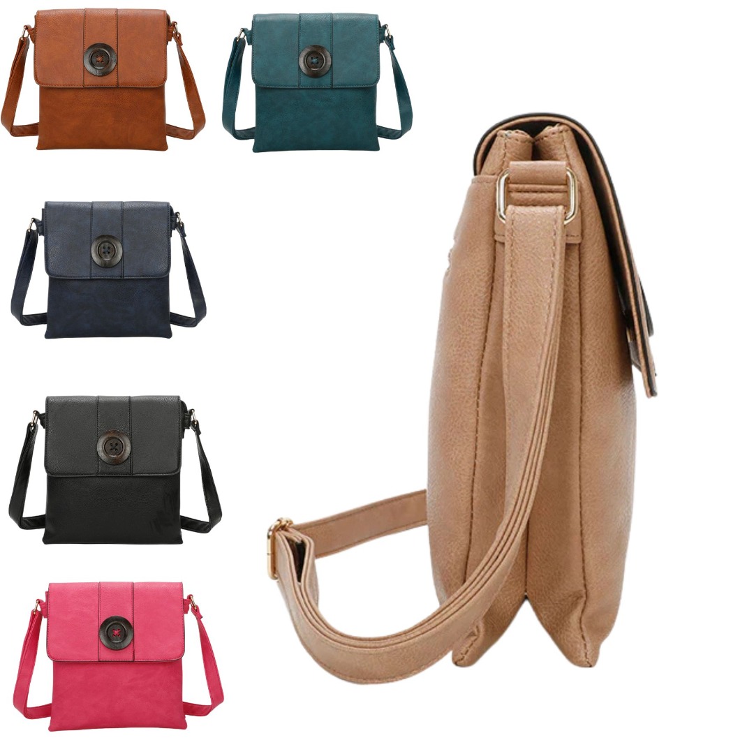 Button Front Messenger Faux Leather Crossbody Bag - Image 2