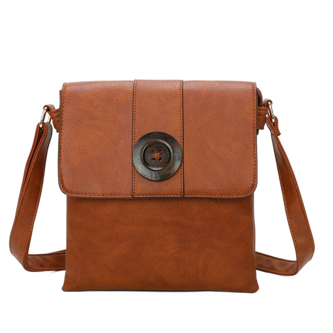 Button Front Messenger Faux Leather Crossbody Bag - Image 10