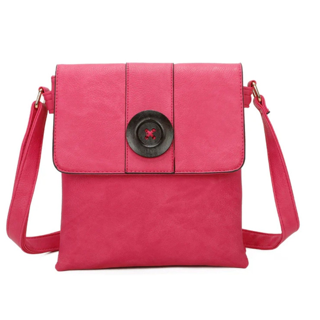 Button Front Messenger Faux Leather Crossbody Bag - Image 8