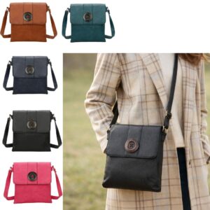 Button Front Messenger Faux Leather Crossbody Bag