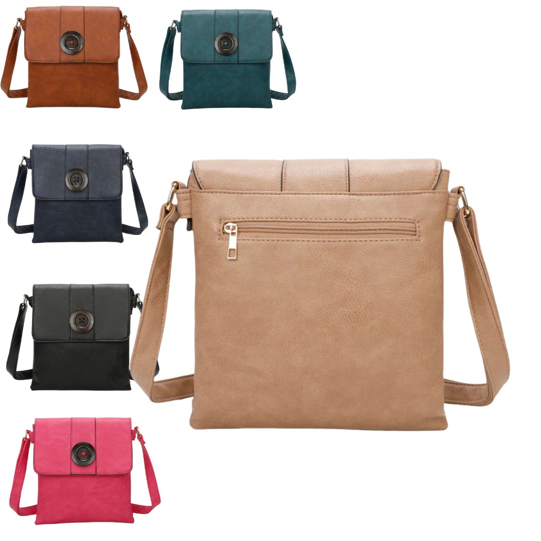 Button Front Messenger Faux Leather Crossbody Bag - Image 3