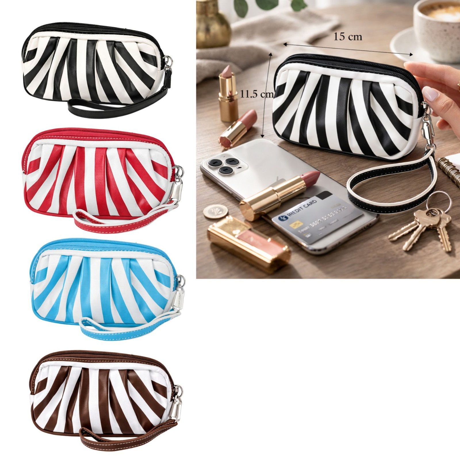 Striped Wristlet Purse Faux Leather - Image 2