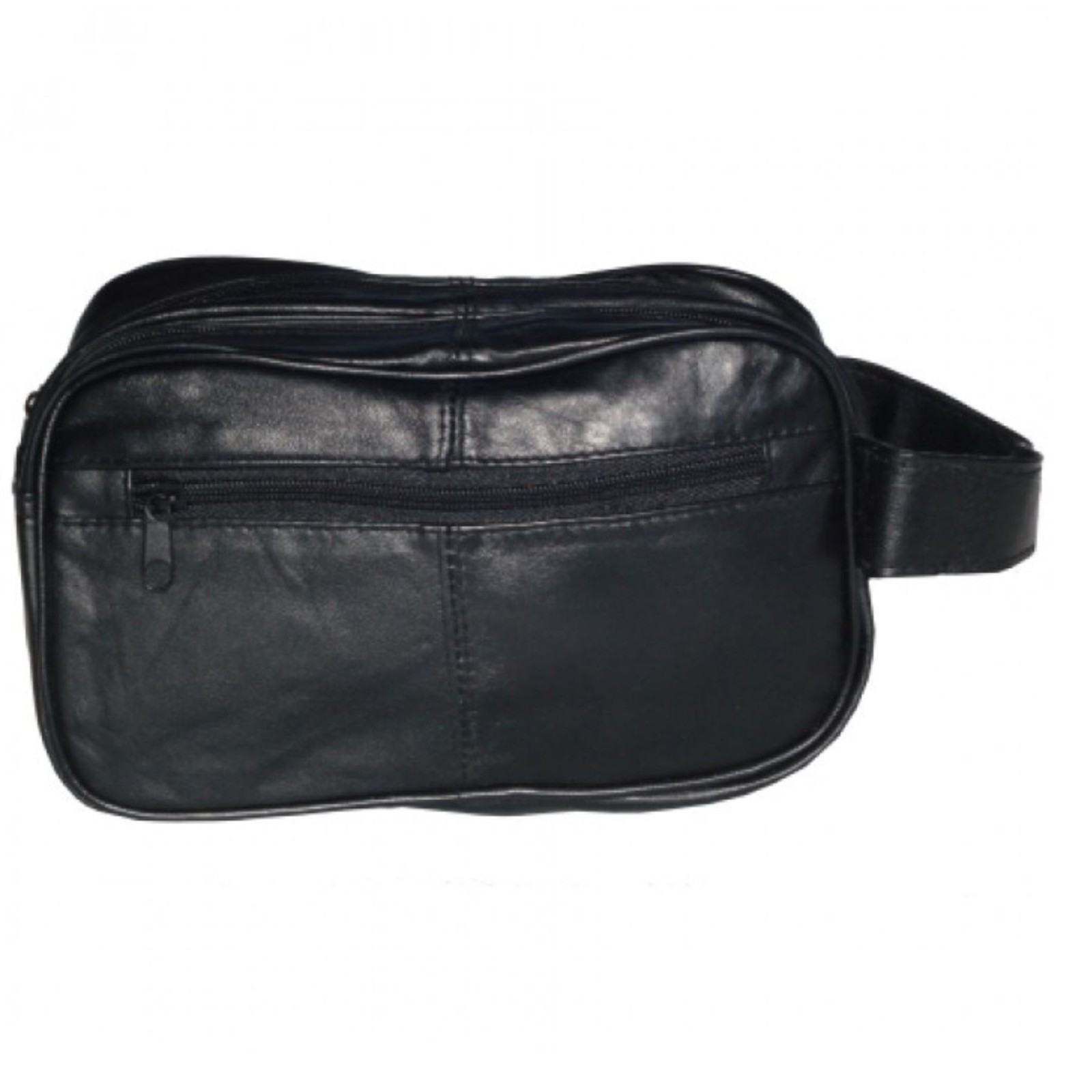 Black Sheep Nappa Toiletry Bag with Double Zip Compartments - Image 4