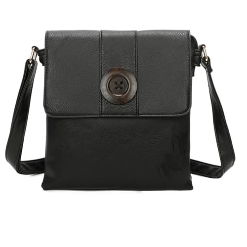 Button Front Messenger Faux Leather Crossbody Bag - Image 11