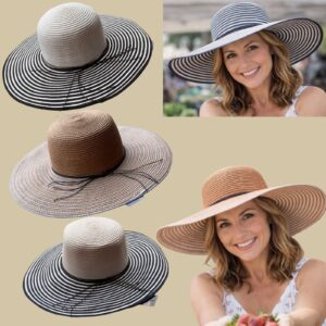 Striped Wide Brim Sun Hat Ladies Holiday Beach Summer Hat