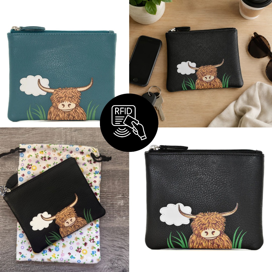 Bella Highland Cow RFID Leather Coin Purse