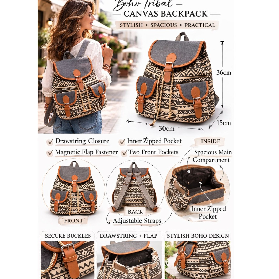 Boho Canvas Backpack - Image 6