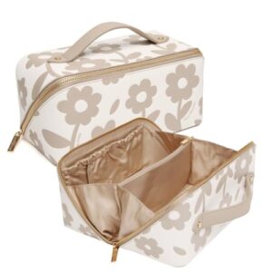 Floral Daisy Train Case, Makeup Organiser with Lay Flat Opening
