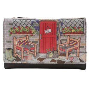 Gone To Pot Country Cottage Cat Large Leather Trifold Purse