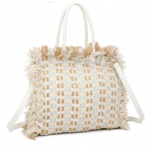 Summer Escape Woven Fringe Tote Bag with Crossbody Strap