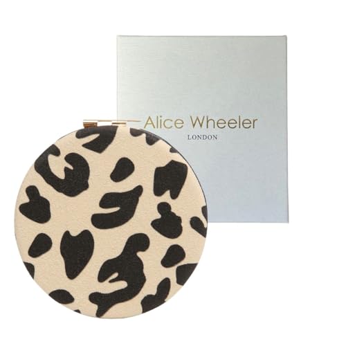 Alice Wheeler London Animal Print Compact Mirror Vegan Leather Round Purse Mirror with Dual Magnification 7 cm Leopard or Zebra