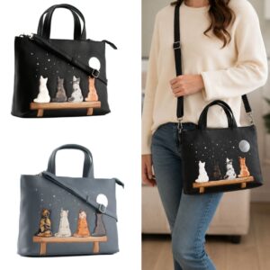 Midnight Cats Genuine Leather Multi-Way Grab Bag