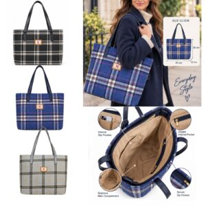 Ladies Large Tartan Tote Bag Check Shoulder Handbag Shopper Work Bag Zip