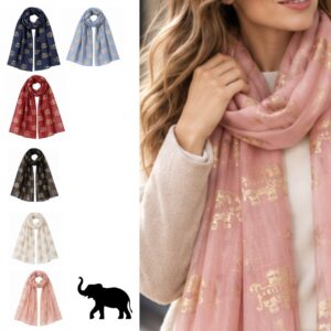 Lightweight Elephant Print Scarf  Gold Foil Design