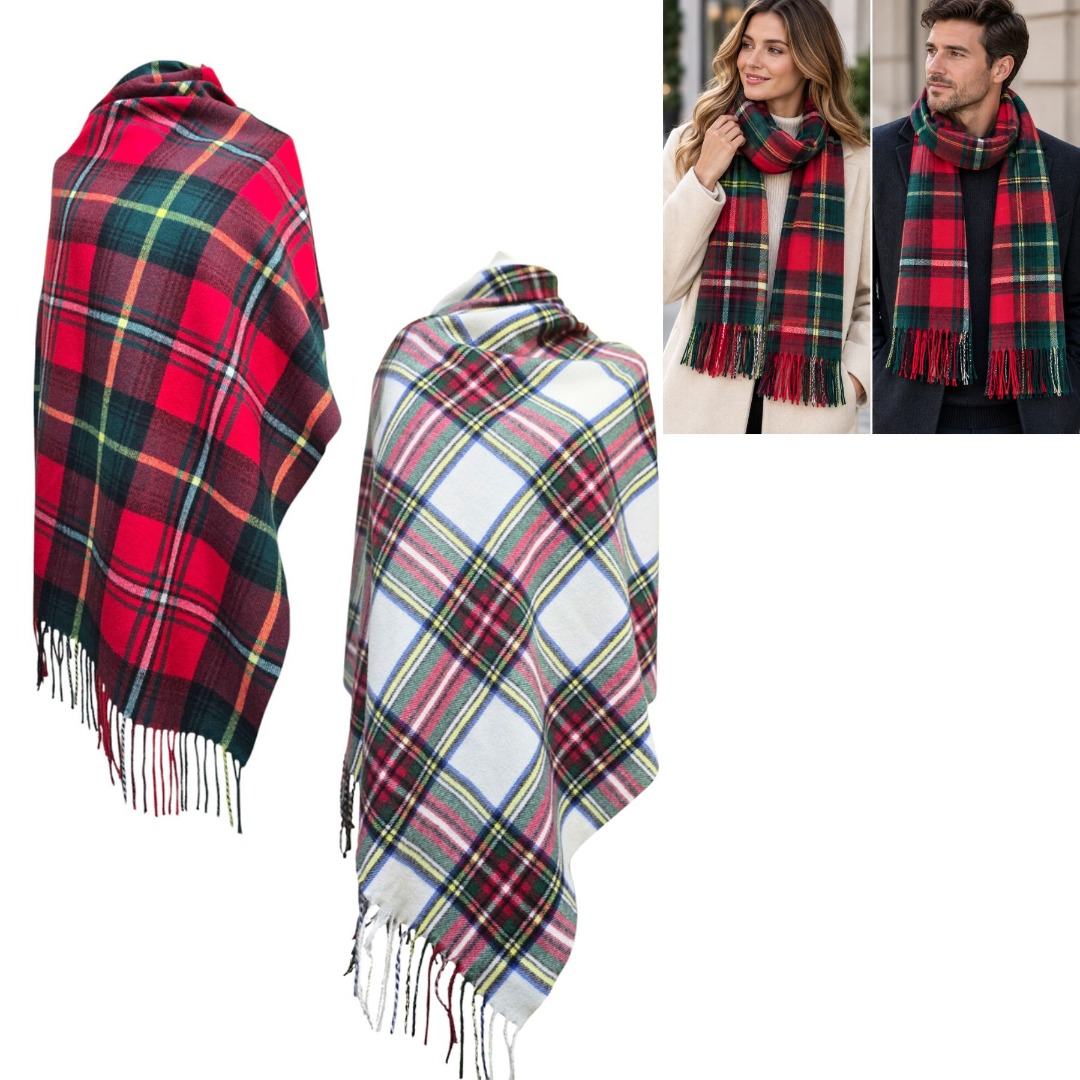 Unisex Tartan Cashmere Blend Scarf