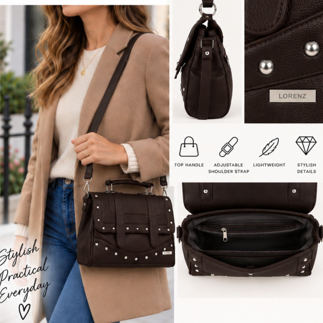 Studded Satchel Shoulder Bag - Image 3