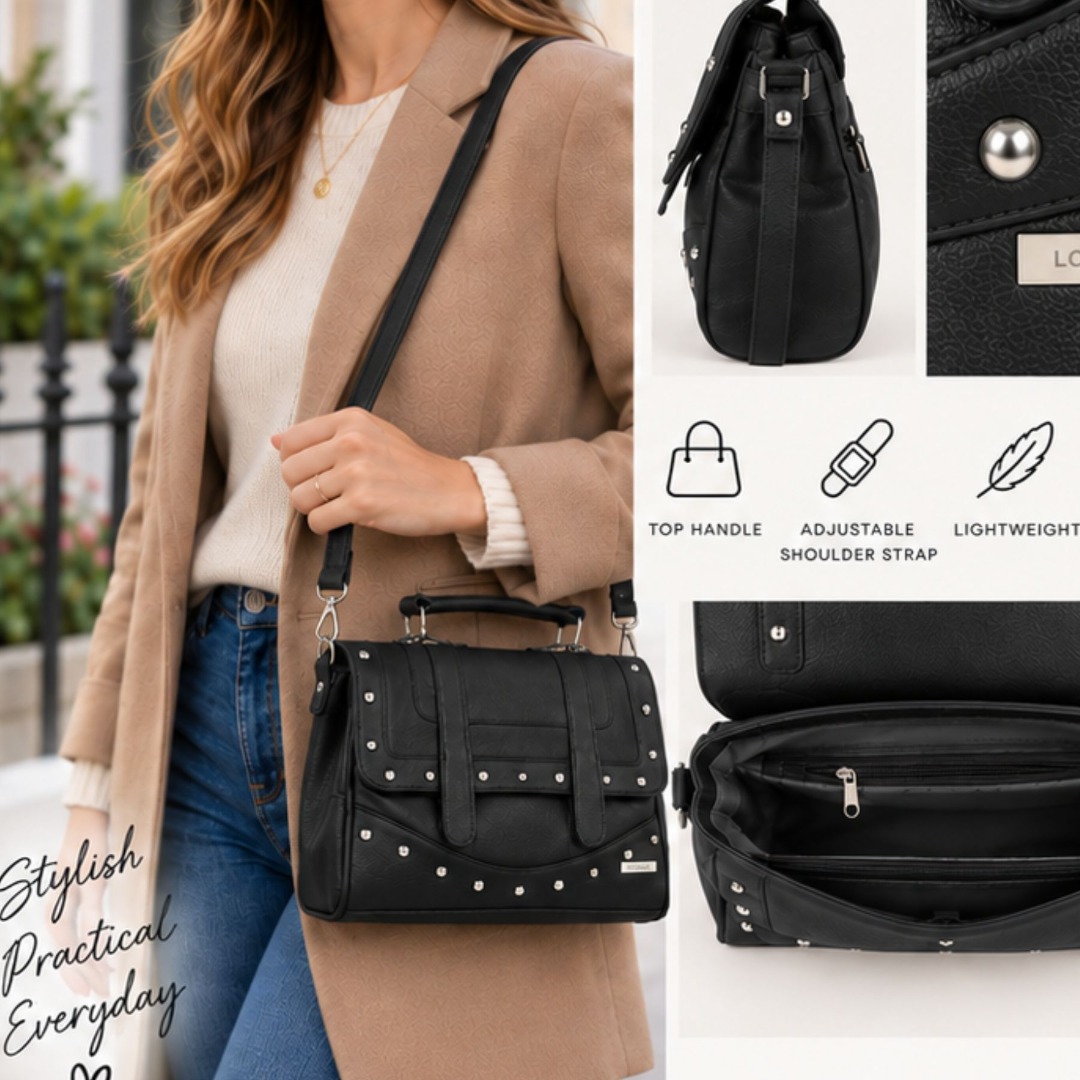 Studded Satchel Shoulder Bag - Image 4
