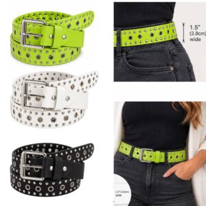 Women's Studded Eyelet Belt Faux Leather with Leather Lining
