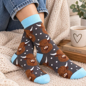 Ladies Highland Cow Novelty Socks UK Size 4-7, Cotton Blend