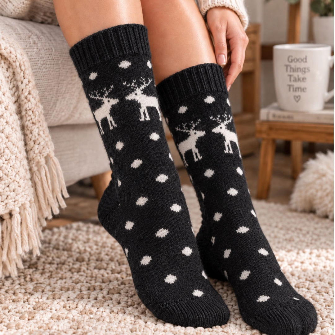 Ladies Wool Blend Christmas Reindeer Socks - Image 4