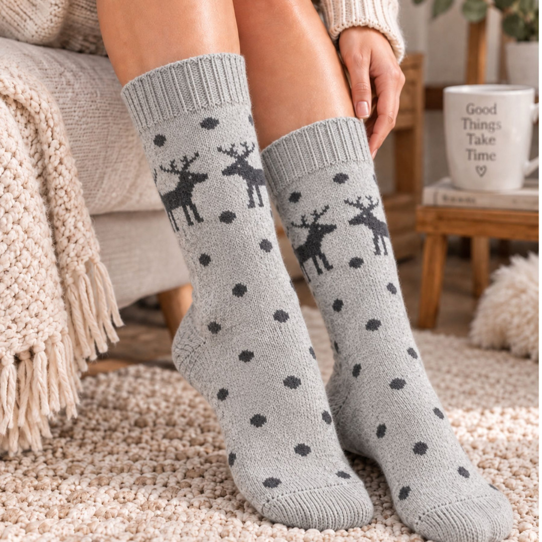 Ladies Wool Blend Christmas Reindeer Socks - Image 5