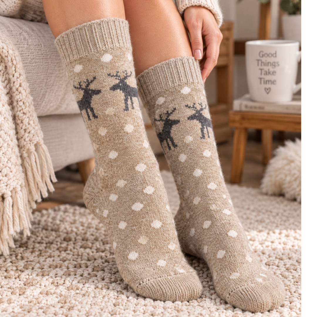 Ladies Wool Blend Christmas Reindeer Socks - Image 2