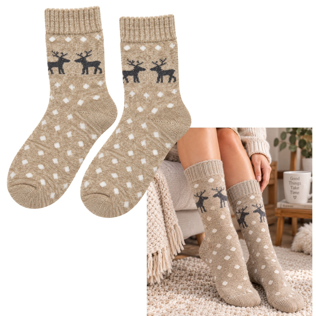 Ladies Wool Blend Christmas Reindeer Socks - Image 8