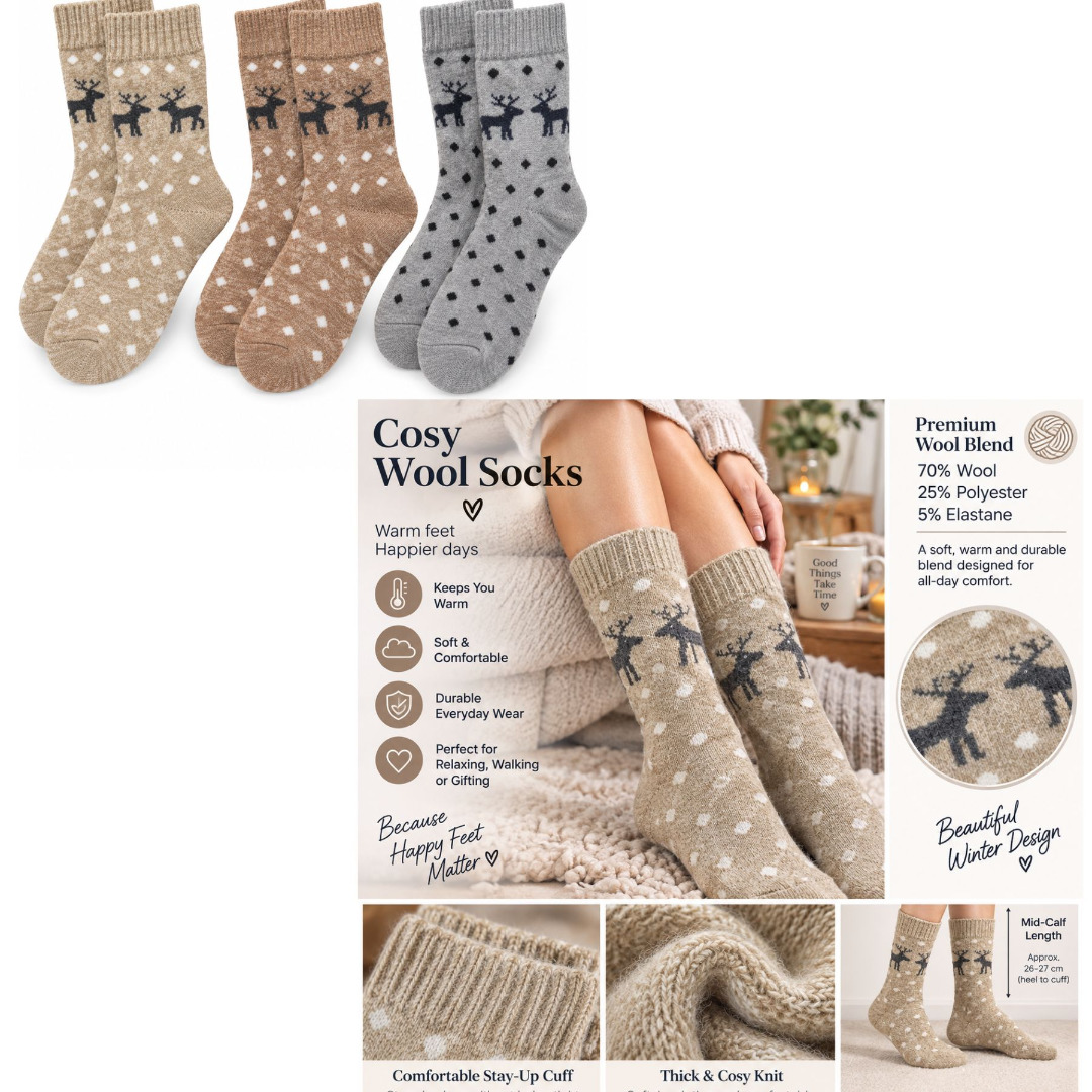 Ladies Wool Blend Christmas Reindeer Socks