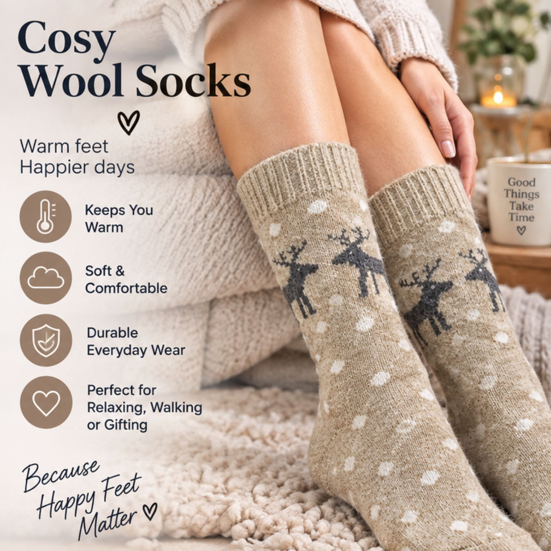 Ladies Wool Blend Christmas Reindeer Socks - Image 6