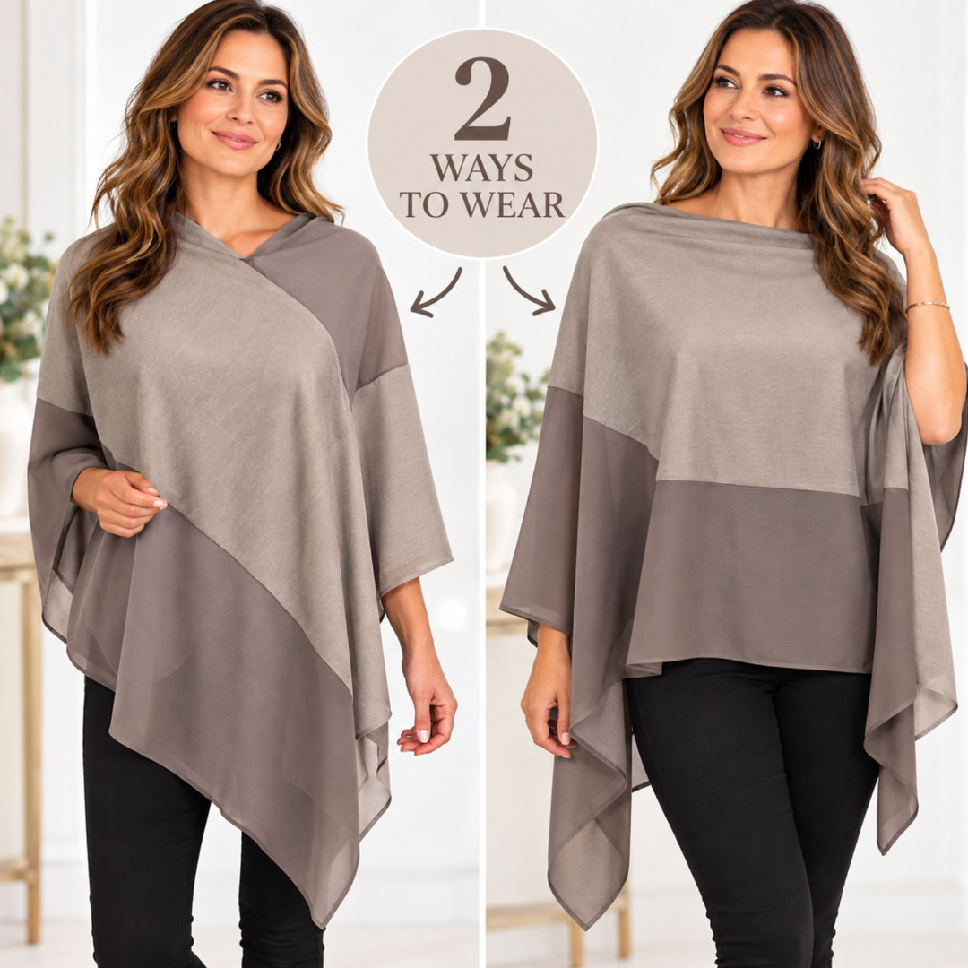 Poncho Shawl Wrap Two Tone Chiffon Cape - Image 3