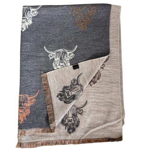 Reversible Highland Cow Scarf Cashmere Blend Fringe Winter Scarf - Image 5