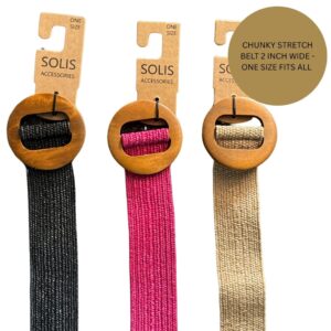 Chunky Rattan Ladies Stretch Belt with Wooden Buckle