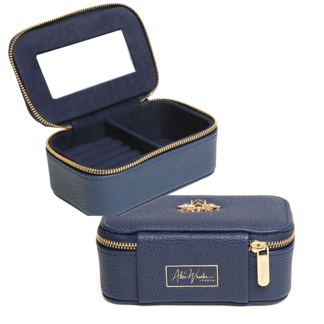Alice Wheeler Travel Jewellery Small Box Organiser with Mirror, Gold Bee Detail, 13 x 8 x 6 cm - Image 8