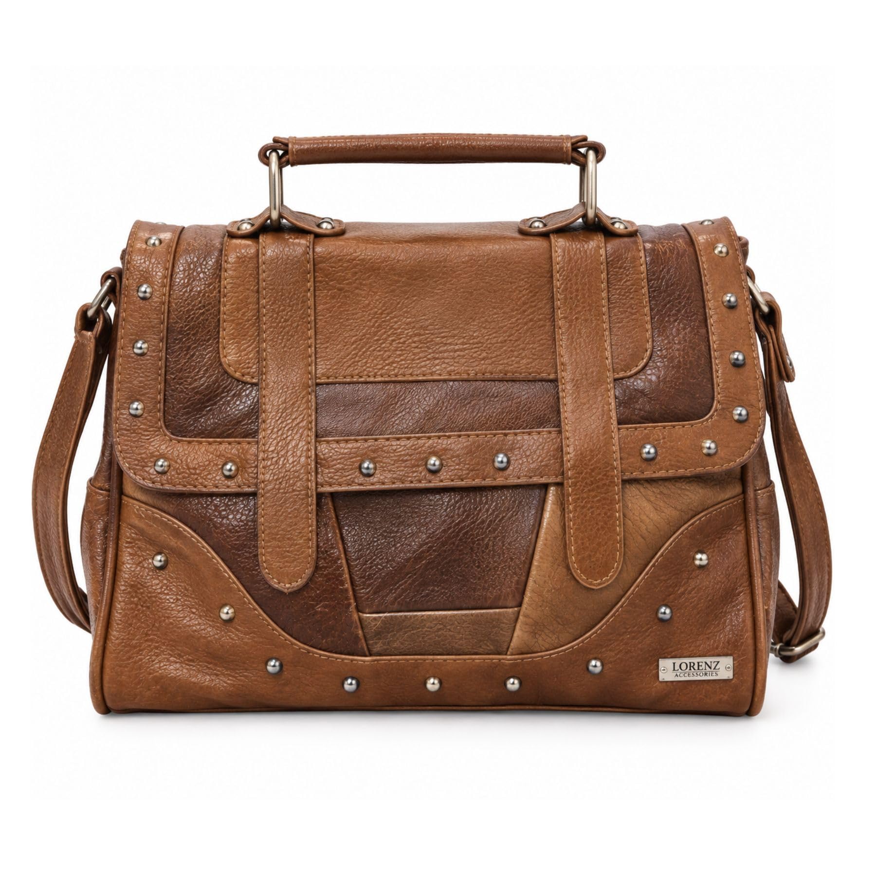 Studded Patchwork Satchel Handbag